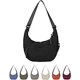 Lushandy Nylon Crescent Crossbody Bags for Women, Medium Slouchy Hobo Crossbody Bag Checkered Purse Luna Bag for Travel | Multi-pocket, Lightweight, Waterproof