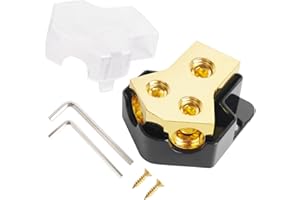 HSZJSTO 12V Power Distribution Block Car Audio Amp Splitter 2 Way 0/2/4 Gauge Input 4/6/8 Gauge Out Ground Distribution Block for Automotive Car Truck Boat Marine, 1-Pack