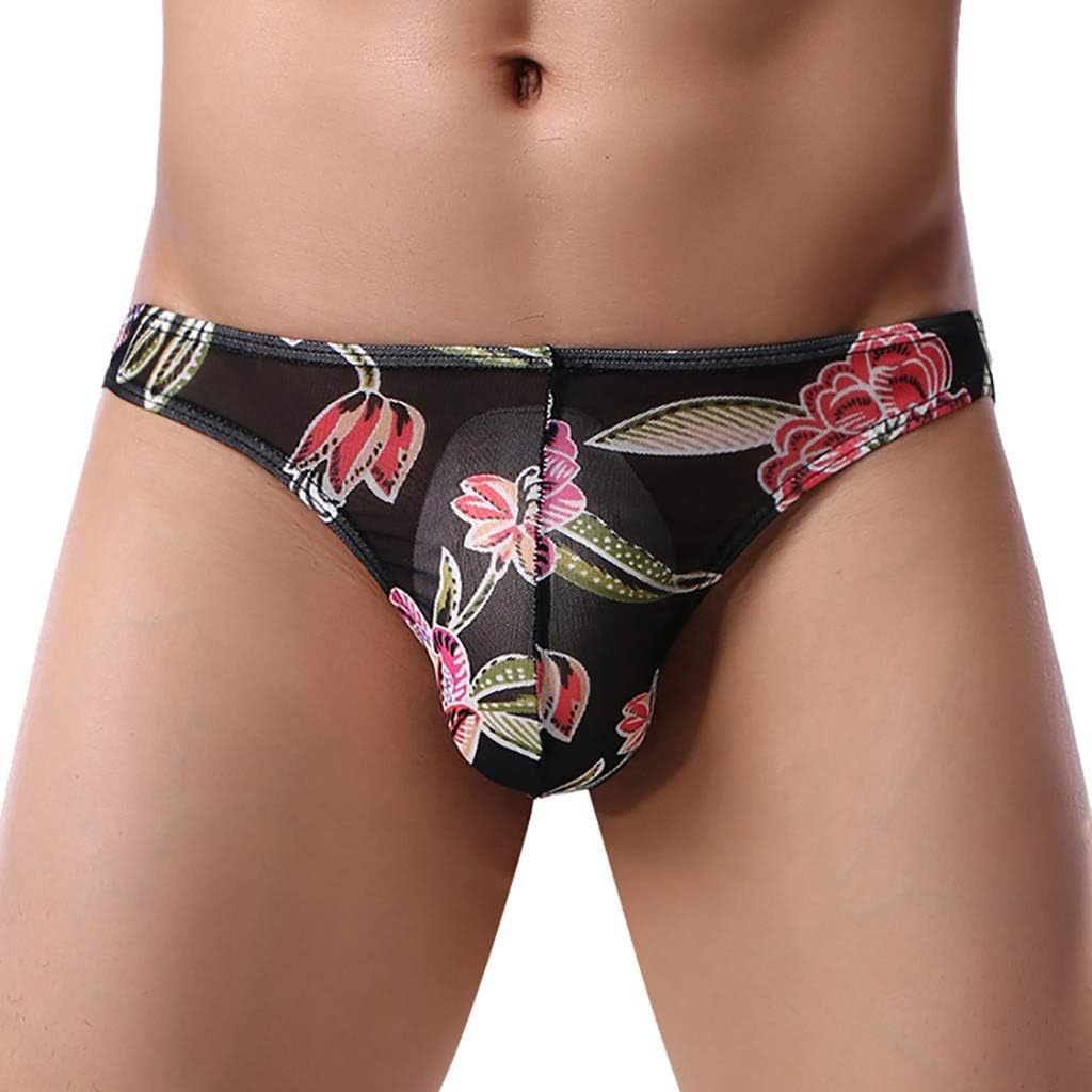 Men Underwear See Through Floral Coconuts Palm Leaf Print Briefs T Back