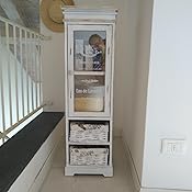 Vetrinetta Rebecca Shabby Chic | Bianco Con Cassetti Vimini | 102x32x27 Cm | Per Bagno, Ingresso O Camera - Foto 9