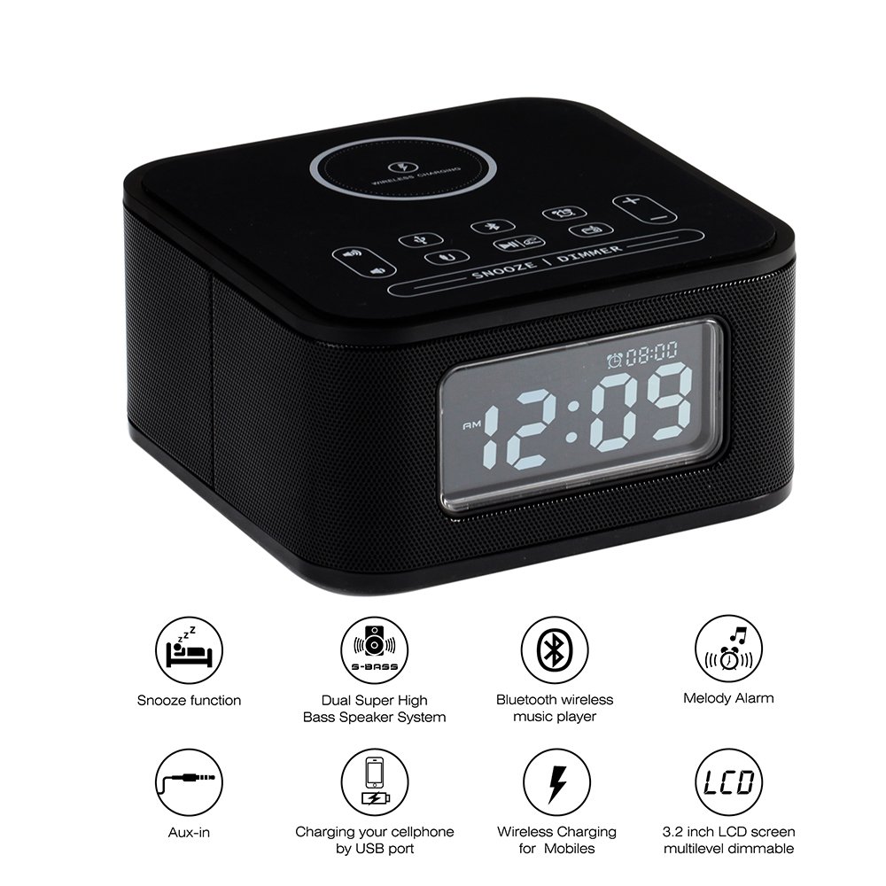 Homtime Wireless Charging Alarm Clock Radio with Bluetooth Speaker for 6118947235608 eBay