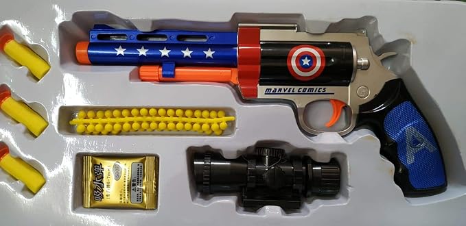 Forever Kidzz Captain America 3 in 1 Bullet Revolver with Air Gun, Jelly and Dart Bullets(Multicolour)
