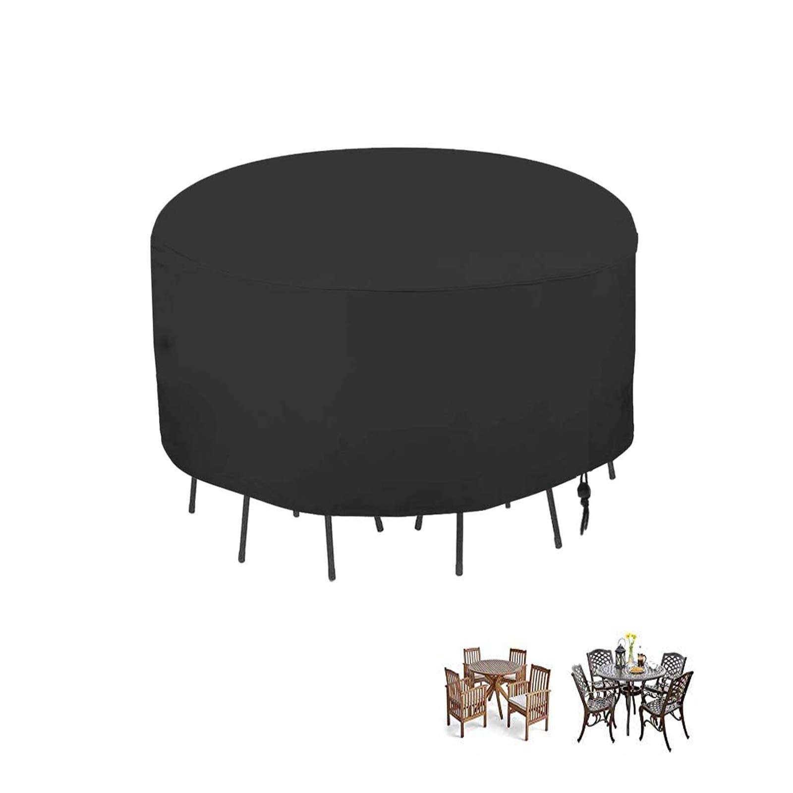 Fenghome Garden Furniture Cover, Waterproof Round Garden Table Cover for Outdoor Furniture Set Windproof Patio Table & Chair Set Cover with Drawstring -185x110cm (Black)