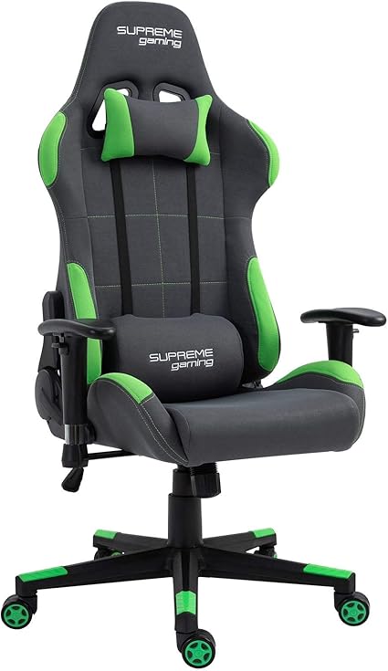 Idimex Chaise De Bureau Gaming Swift Racer Chair Style Racing Gamer Fauteuil Ergonomique Pivotant Siege A Roulettes Avec Dossier Inclinable Et Coussins Revetement En Tissu Gris Et Vert Amazon Fr Cuisine Maison