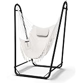 TOREVISIOR Hammock Chair with Stand, 350 lbs Swing Chair for Indoor Outdoor | U-Shape Anti-Tip Base, Steel Frame,Cotton Chair, Head Pillow, Side Pocket,for Patio Yard Balcony(Hammock Chair Included)