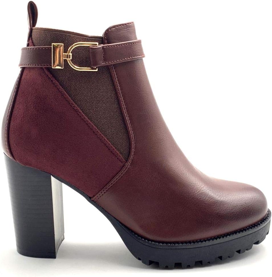 Angkorly - Women's Fashion Shoes Ankle Boots - Booty Boots - Biker - Chelsea Boots - Glam Rock - Thong - Buckle - Golden Block high Heel 8.5 cm
