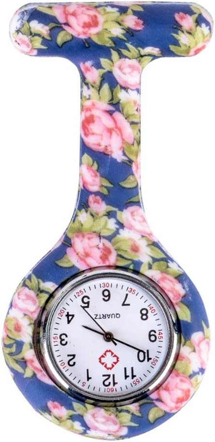 Mixe Fashion Coloured Patterned Nurse Watch Doctor Paramedic Tunic Brooch Fob Medical Watch Infections Control Silicone Hygienic Protection Cover Holder (Butterfly)