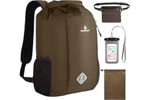 Sunnylon Dry Bag Backpack, 20 L Dry Bag Waterproof with Waist Pouch and Phone Case,Dry bag for kayaking,Marine dry bag for Kayaking, Beach, Rafting, Boating, Hiking, Camping and Fishing (Coffee)