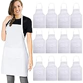 multifuns 12 pcs White Aprons Bulk Waterdrop Resistant for Women Men Kitchen Cooking Grilling Aprons with 2 Pockets (24x28 inch, White