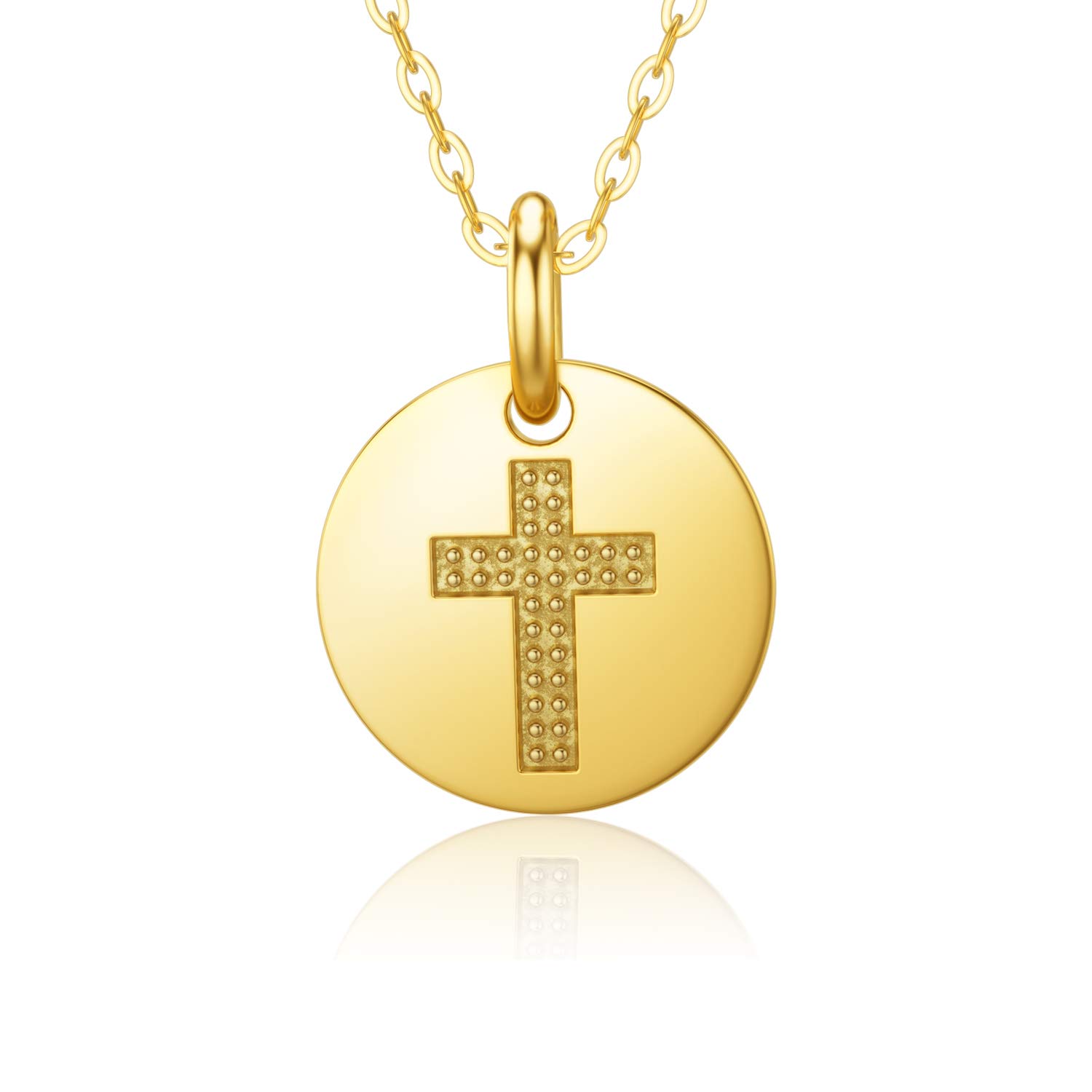 SISGEM 9 ct Gold Cross Necklace, Solid Yellow Gold Lucky Coin Pendant Necklace, for Women Girls Ladies Mum Sisters, 16"+1"+1"