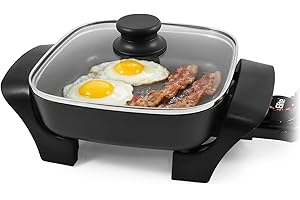 Elite Gourmet EG808 8” x 8" Non-stick Electric Skillet, Dishwasher Safe with Tempered Glass Vented Lid, Rapid Heat Up, 600W, 