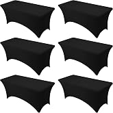 Dailyset 6-Pack Premium Black Spandex Tablecloths for 6ft Rectangle Tables | Stain &amp; Wrinkle-Resistant, Washable Stretch Polyester Fitted Table Cover for Weddings, Banquets, Trade Shows Events