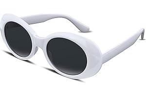 FEISEDY Sunglasses White Oval Clout Goggles for Women Men Retro Round Trendy Rimmed Clueless Costume Frame B2253