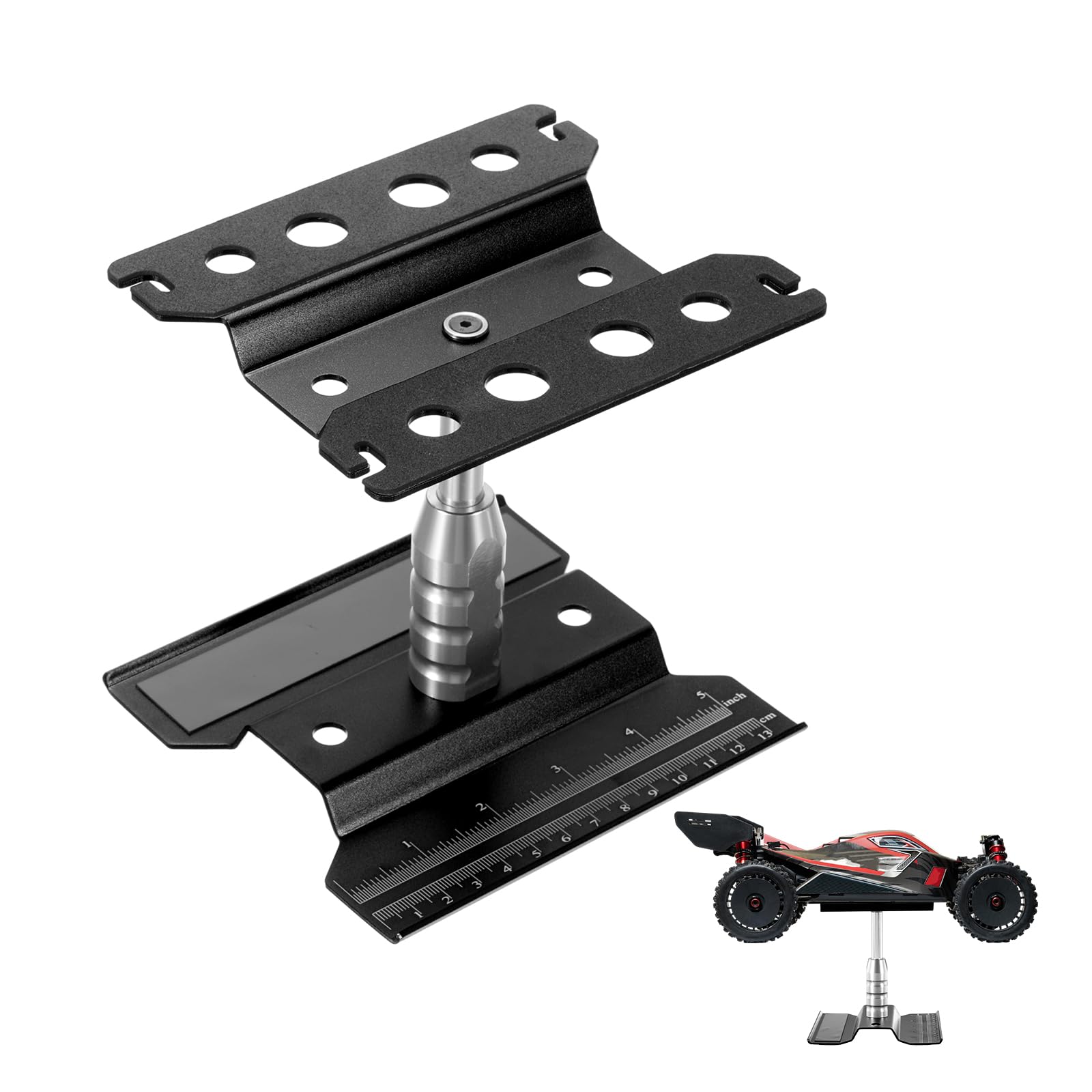 sourcing map 1 Set RC Car Work Stand Lift Lower Aluminum Repair Workstation 360 Degree Rotation with Black Screw Tray and Screw Box for 1/8 1/10 1/16 Scale RC Car Crawler Truck Vehicle (Black)