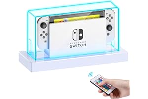 KUNSLUCK Dust Cover with 16 LED Colors Light Base for Nintendo Switch/OLED, Acrylic Clear Display Box Anti-Scratch Dustproof Dock Cover