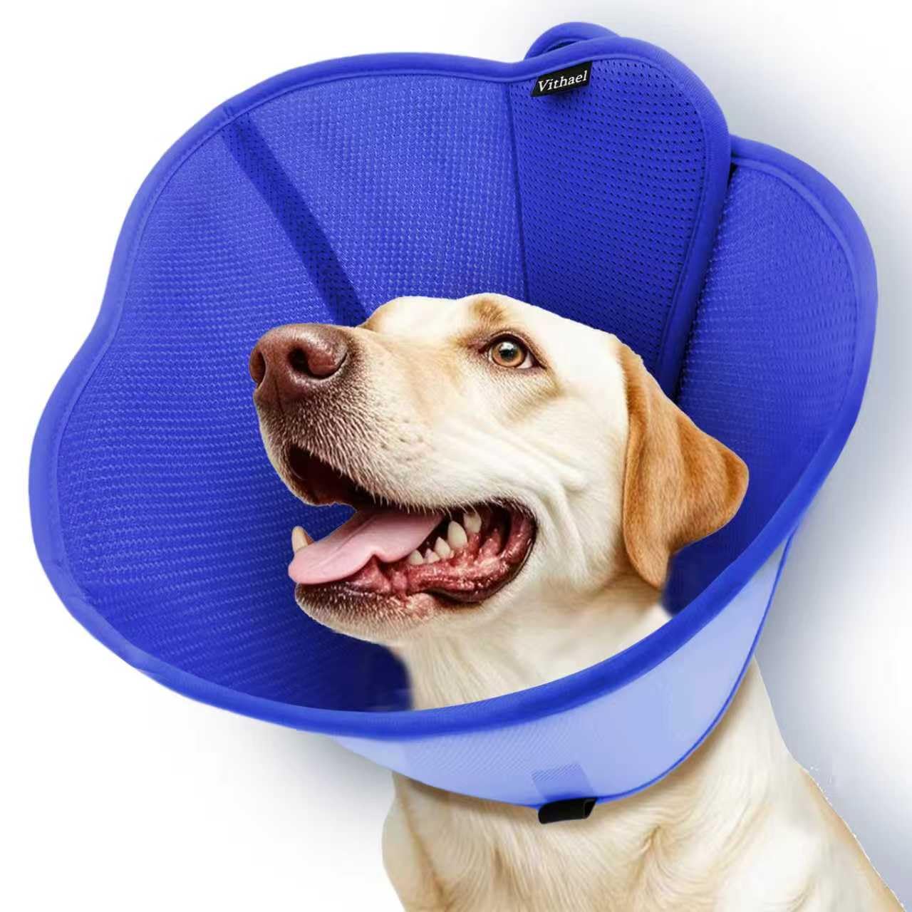 Photo 1 of Vithael Upgraded Dog Cone Collar for Dogs After Surgery, Soft Breathable Pet Recovery Collar with Double-Layer Design, Adjustable Dog Cone Collar for Large Medium Dogs, Elizabethan Collar (S, Blue)