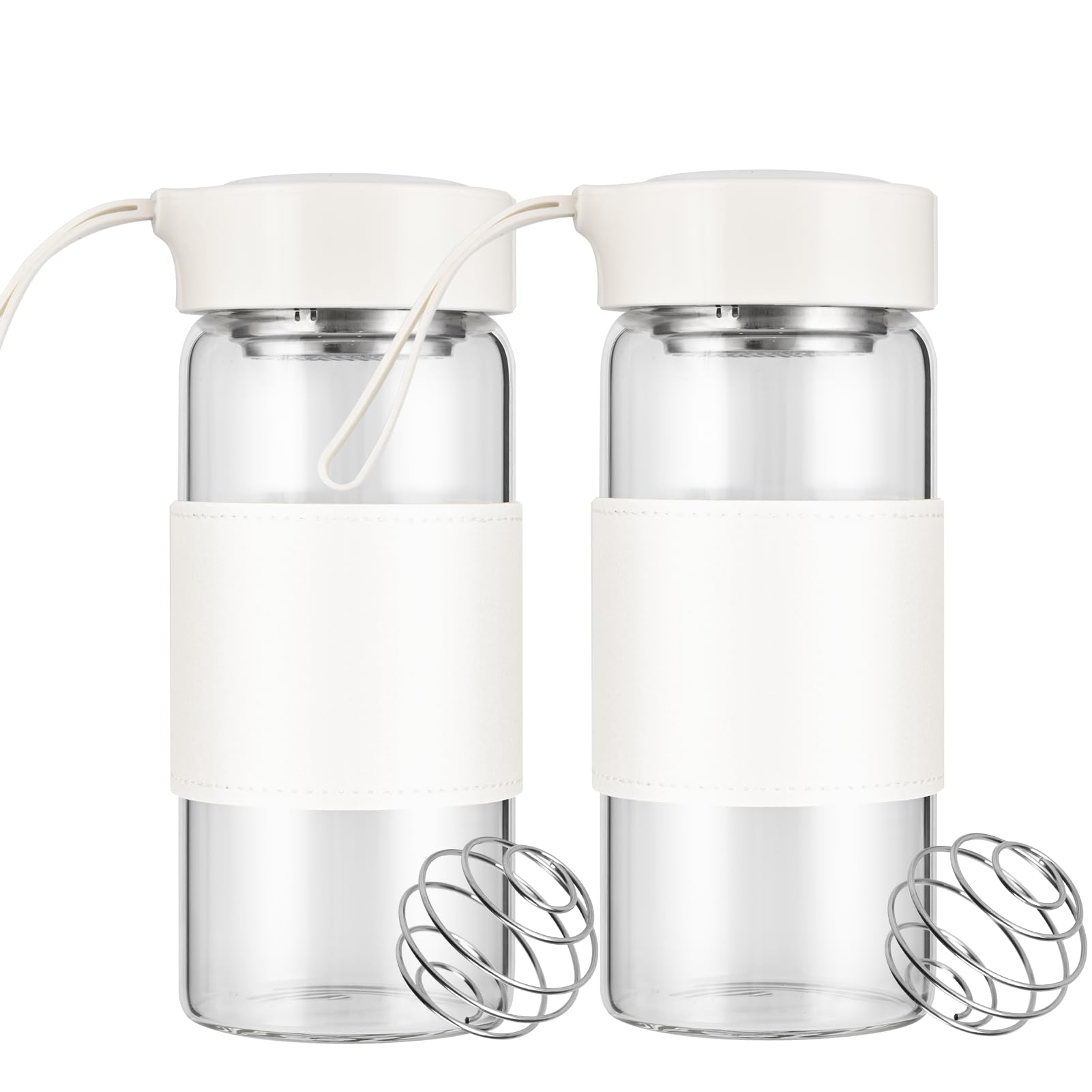 Photo 1 of BNCWCQZ Small Glass Shaker Bottle, 2 Pack 16oz BPA Free Odorless Shaker Bottle with 304SS Mixing Ball and Removable Cleaning Brush for Fitness & Protein Shakes(White-2Pack)