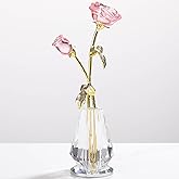 Arikyrist Crystal Rose Flowers Figurines Home Decor, Glass Pink Roses with Stems, Glass Flowers Collectible Figurines Crystal Pink Roses Gifts for Women on Mother's Day Valentine