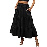 ANRABESS Women’s Summer Boho Flowy Swing Tiered A-Line Maxi Skirt 2026 Fashion Trendy Elastic Waist Pleated Long Beach Dress