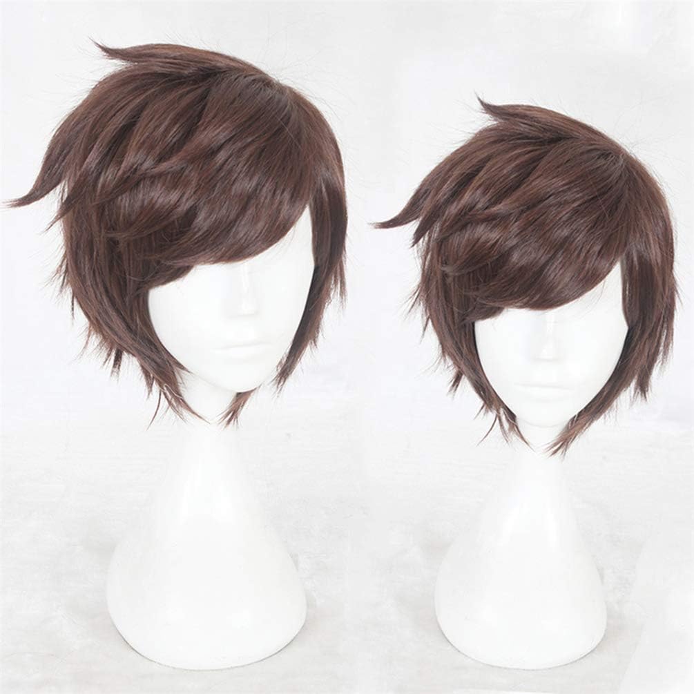 FuHouse 30cm Unisex Short Straight Wig Halloween Cosplay Anime Wig Harajuku Daily Wig (Dark Brown), Free Size - Image 3