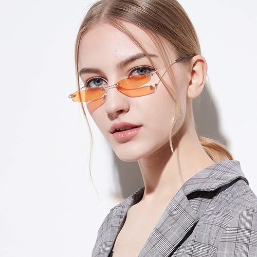 kachawoo Narrow Rectangle Sunglasses Women Tiny Rimless Sun