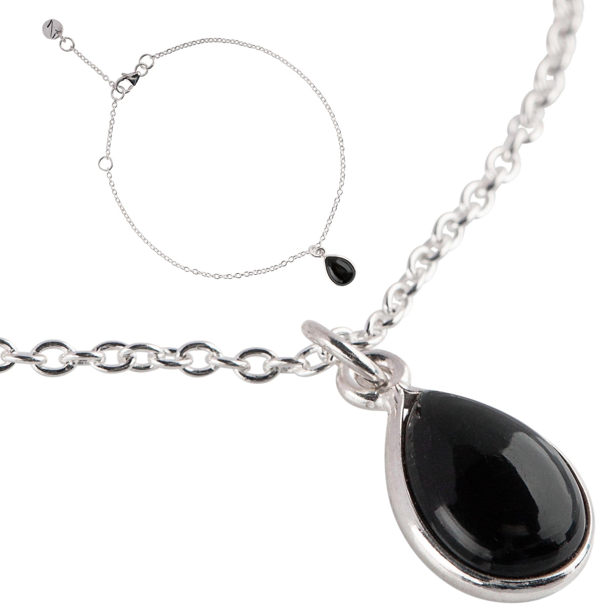 Züssi Simply Obsidian Women's Bracelet Made of Pure 925 Sterling Silver - Genuine Obsidian Gemstone - Women's Bracelet in Teardrop Shape, Sterling Silver