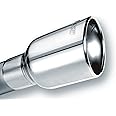 BORLA 20156 Exhaust Tip 2.5" Inlet - 4" Single Round Rolled-Edge Angle-Cut Lined Outlet - 6.25" Long Exhaust Tip Embossed with BORLA Logo. Clamp On Mounting Method. Clamp Included.