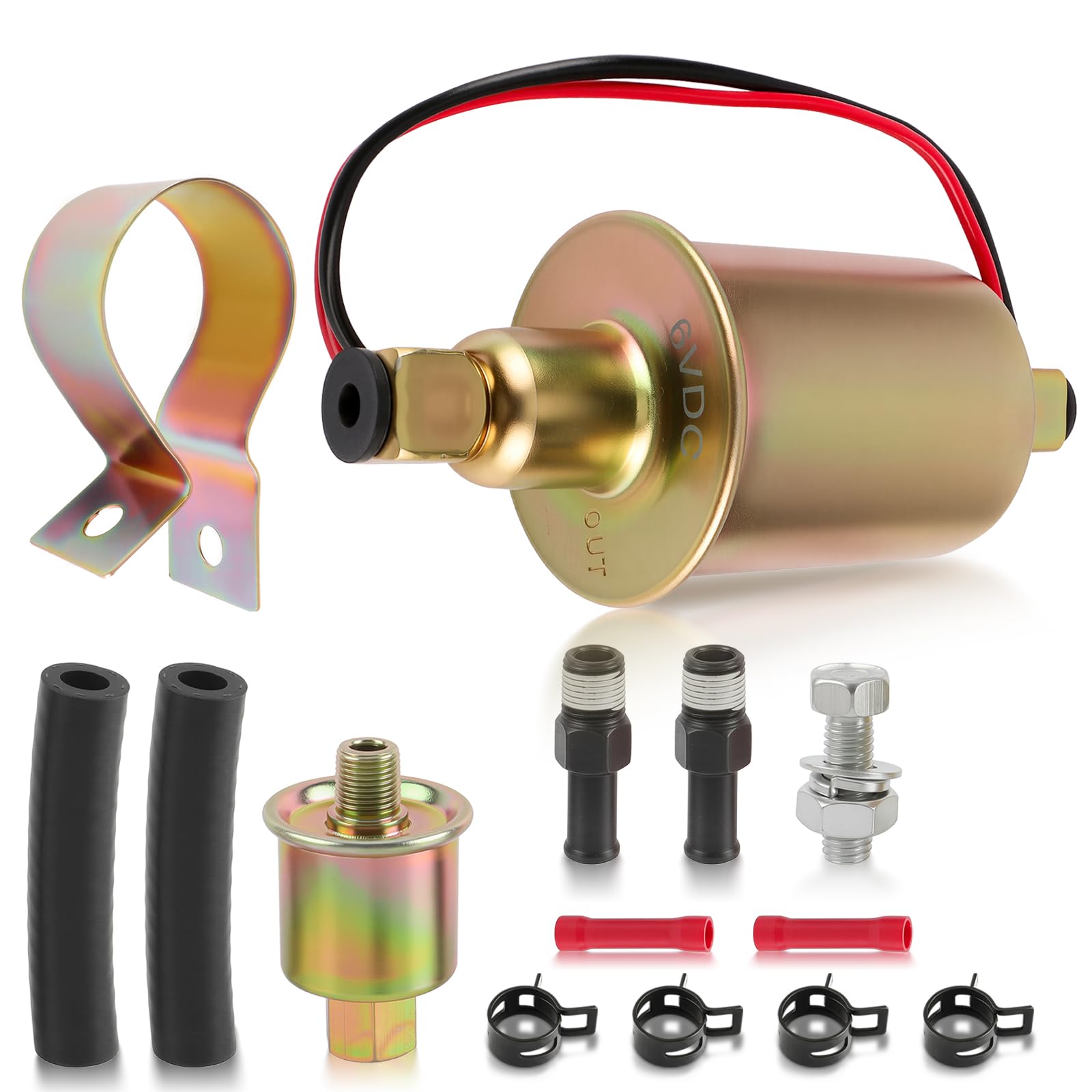 Photo 1 of AUTOKAY Universal 6 Volt Electric Fuel Pump w/Installation Kit Inline Type 5-8 PSI 5/16 Inlet & Outlet Compatible with Carbureted Models E8011 SP1124