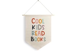 Qpenm Cool Kids Read Books Hanging Wall Canvas Banner,Reading Hanging Pennant Flag Prints,Reading Corner Wall Decor,Reading Corner Classroom Nursery Decor,Book Lover Gift poster&prints