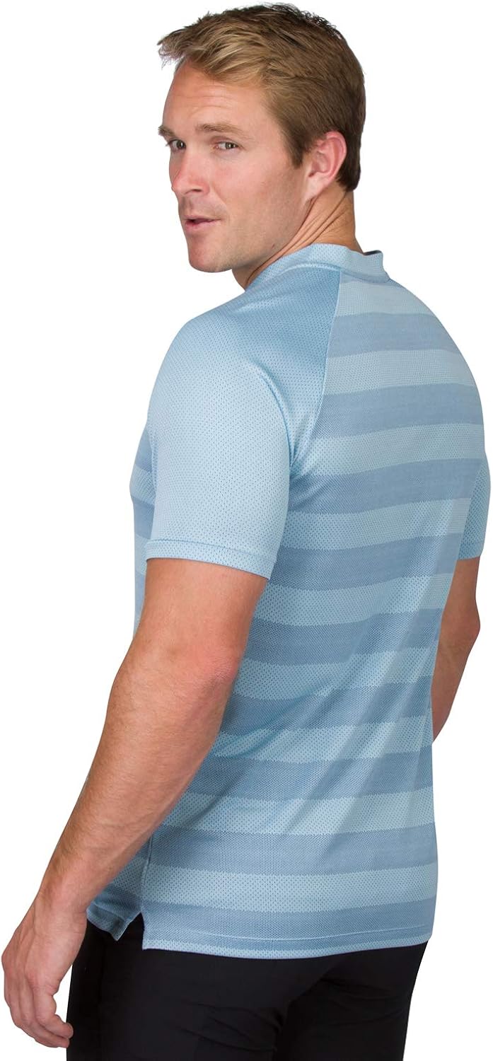 Three Sixty Six Golf Shirts for Men - Dry Fit Collarless Polo Shirts - Lightweight and Breathable, Stripe Design : Clothing
