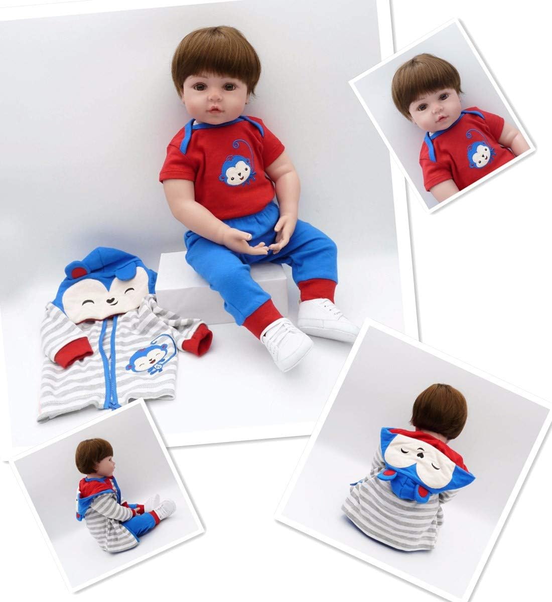 ZIYIUI Reborn Baby Dolls 24''/60 cm Realistic Silicone Vinyl Soft Reborn Doll Looks Real Toddler Babies Brown eyes Boy Lifelike Newborn Kids Toys Gift