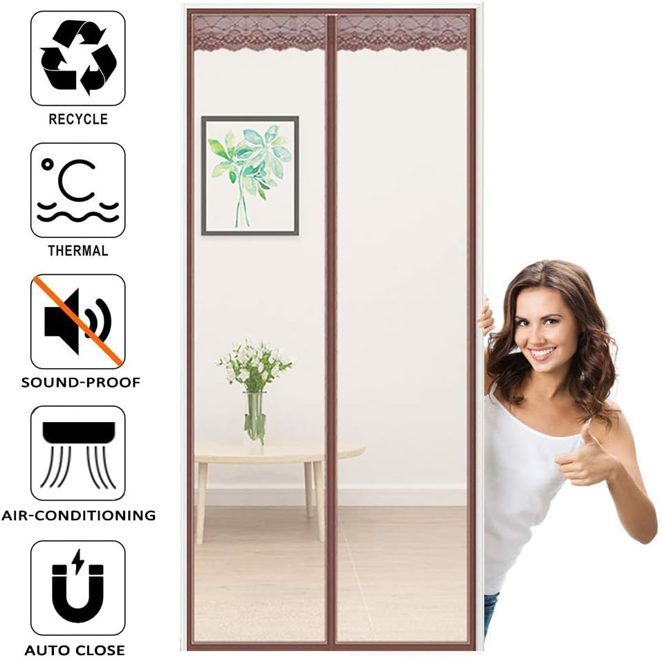 Magnetic Fly Screen Door 33x76inch, Advanced magnet curtain, Magnetic adsorption Foldable Easy to open and close Reduce Noise, for Living room/Patio door - Brown