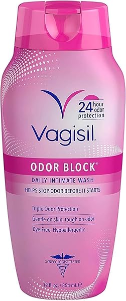 VAGISIL FEMININE WASH FOR INTIMATE AREA HYGIENE, ODOR BLOCK, GYNECOLOGIST TESTED, HYPOALLERGENIC, 12 OZ, (PACK OF 1)