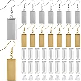 SOFPLATE 1 Box 60Pcs Earring Blank Tray Bezel Set Earring Blanks 10x25mm Rectangle Pendant Trays with Glass Cabochons Settings Silicone Ear Backs for Jewelry Making Supplies DIY Dangle Charms Women