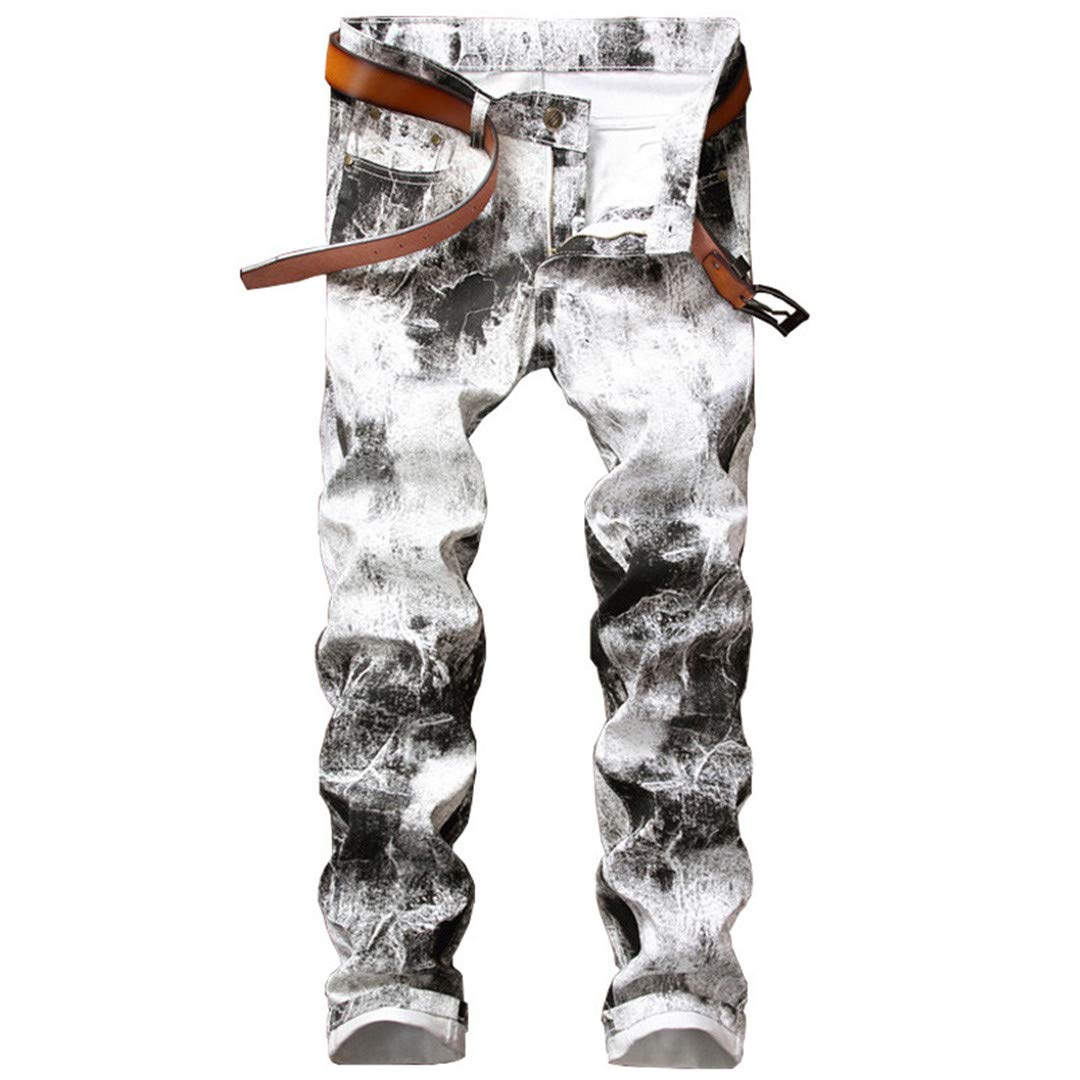 Men's Printed Jeans Pants Slim Fit Painted Denim Joggers for Male Club Wear Jean Trousers