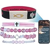 Fancypost 5PC Bible Verse Bracelets，WWJD Christian Scripture Elastic Scan Wristbands，Crystal Cross Faith Beads Bracelet，Braided Rope Handchain Jewelry for Women Men