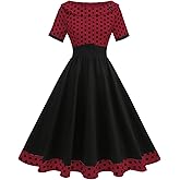 Boatneck 1950s Dresses for Women Vintage 50s Polka Dot Rockabilly Dress Patchwork Audrey Hepburn Prom Cocktail Swing Dresses