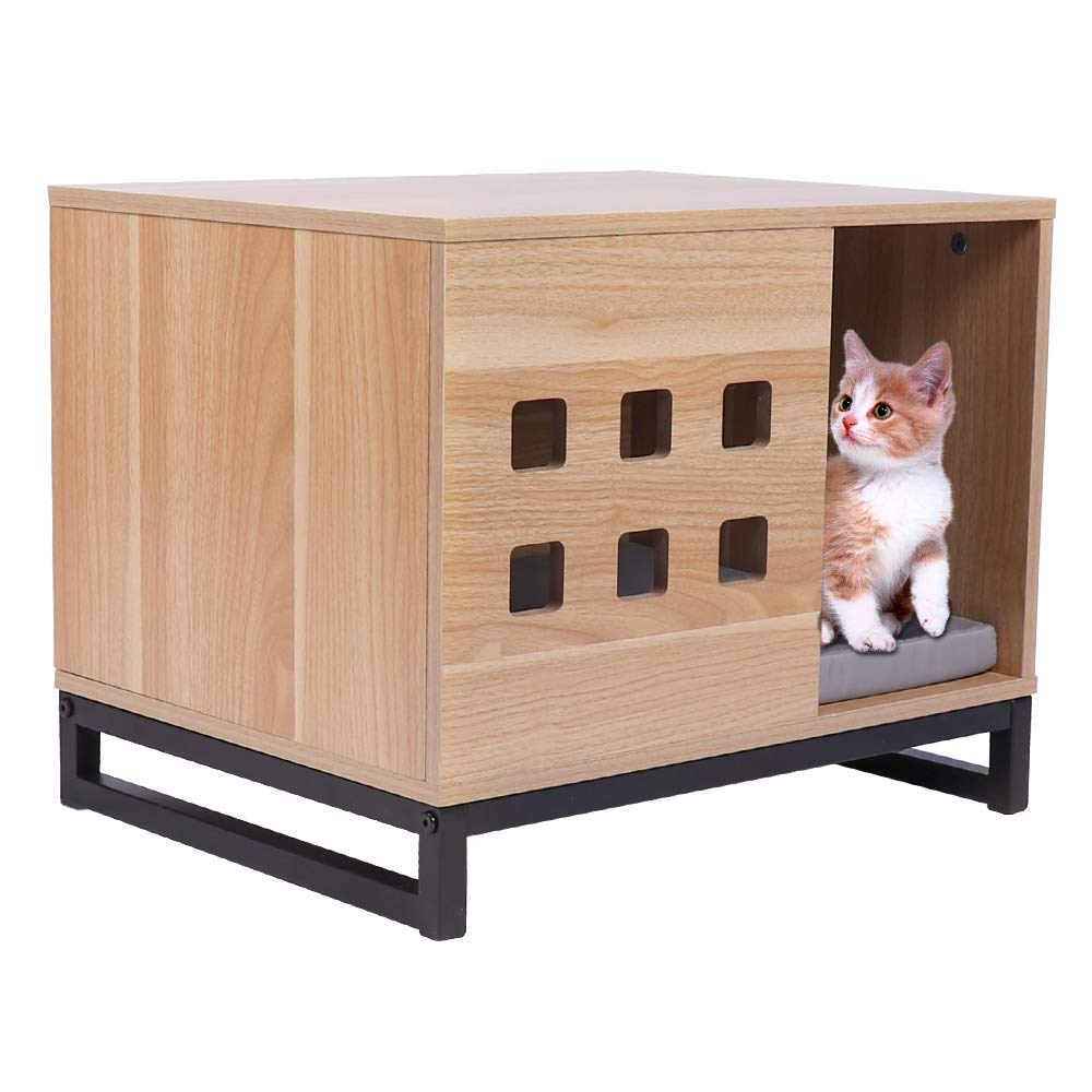 Coolkittycondos Bbvilla Rectangle Wooden Pet House Cat Boxes Furniture Log Cabin With Entrance And Vents Indoor Kennel Condos For Small Dogs Pets Cats With Bed Mat