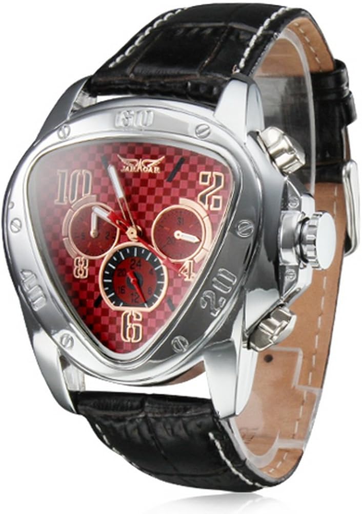 Men's Automatic Mechanical Triangle Dial Leather Band Wrist Watch Red Amazon.ca Watches
