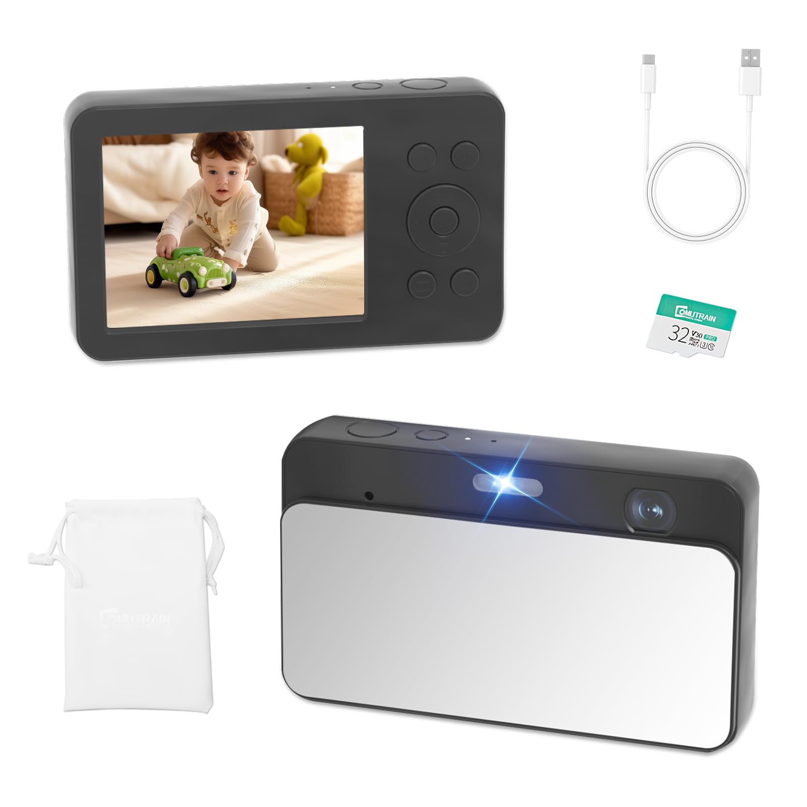 MUTRAIN Slide Open Digital Point And Shoot Camera With Mirror, 1080P Photography Practice, Blcak, X10, 32G