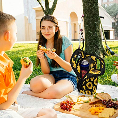 Naanle Sunflower Insulated Zipper Lunch Bag Cooler Tote Bag for Adult Teens Kids Girls Boys Men Women, Floral Flower Lunch Boxes Lunchboxes Meal Prep Handbag for Outdoors School Office