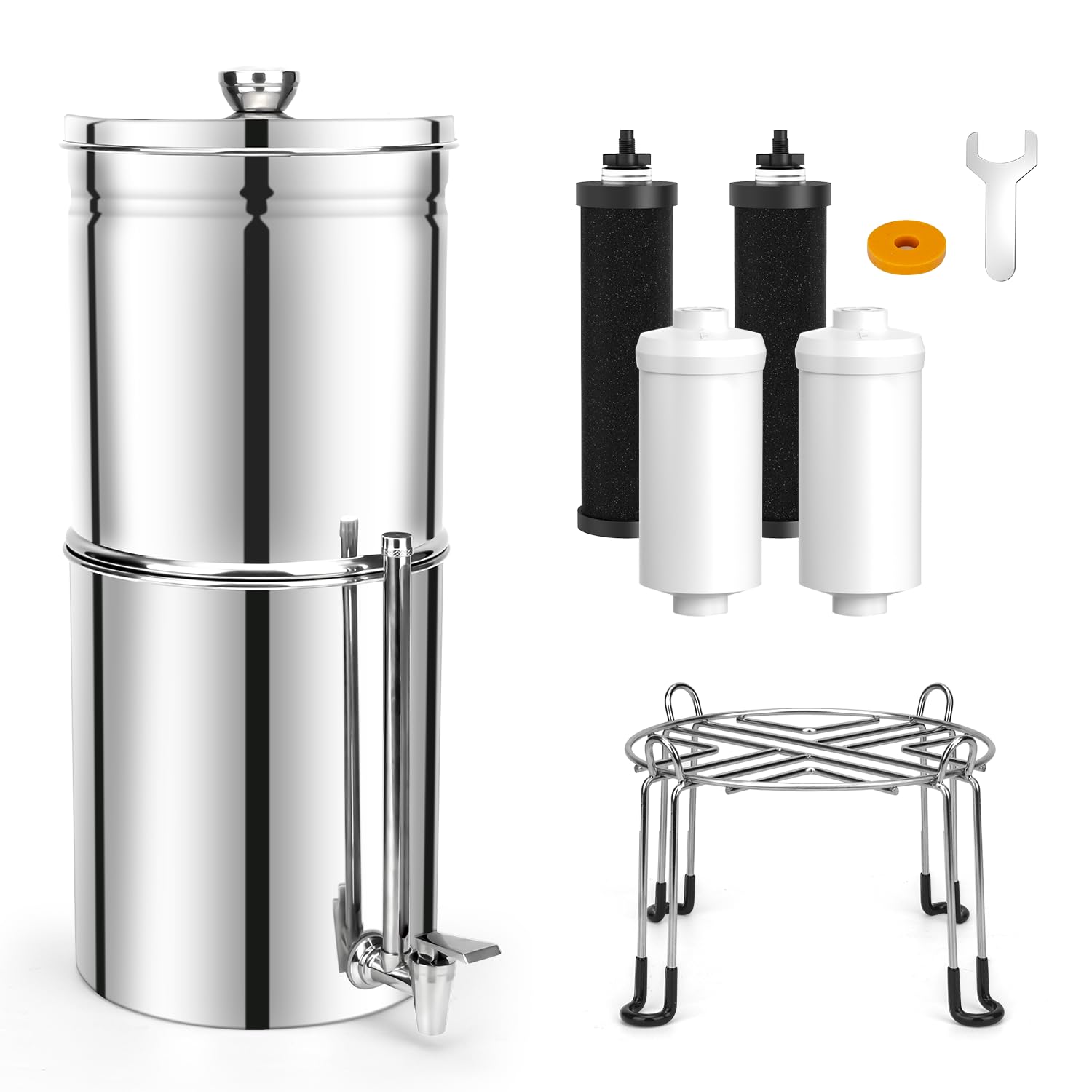 Photo 1 of 3.0 Gallon Gravity Water Filtration System - Cobectal 304 Stainless Steel Gravity Water Purifier - 8-Stage Countertop System with 4 Filters and Stand, Reduce 99.9% Chlorine