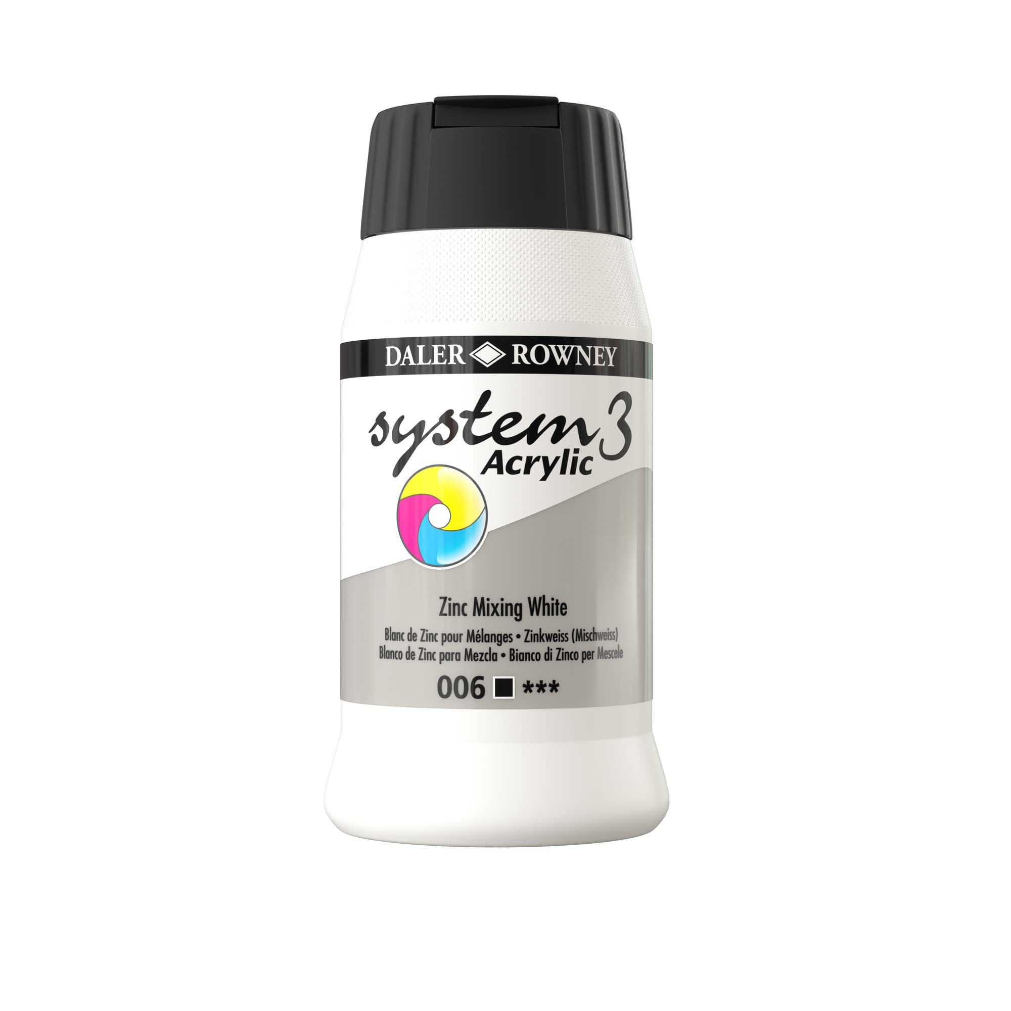 Daler-Rowney System3 Acrylic Paint, Plastic Pot, 16.91oz - 500 ml, Zinc Mixing White