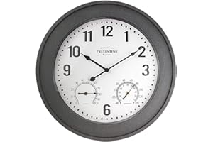 Presentime & Co. 20" Bradford Indoor/Outdoor Farmhouse Clock with Weather Station, Gray Stone Finish