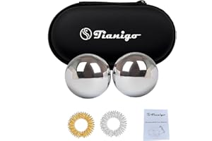 Tianigo Stainless Steel Baoding Balls Set, 1.2 Inches Chinese Health Balls, Metal Stress Relief Hand Massage Balls No Chime for Hand Exercise, Hands Therapy