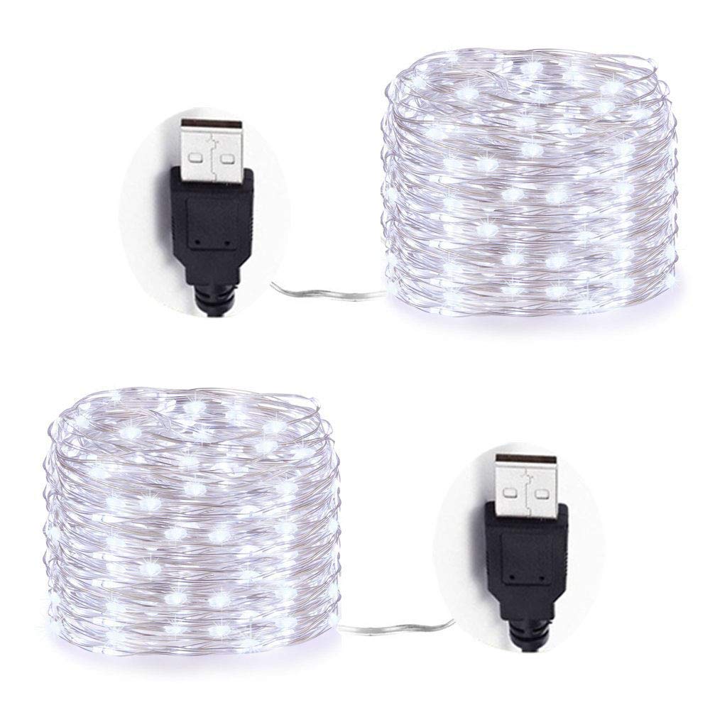 Led String Lights, Adomor [2 Pack] 10-Meters 100 LEDs USB Powered Star Starry Copper Wire Fairy Lights Indoor Outdoor Lighting DIY Decoration for Bedroom Jars Garden Camping Wedding Festive (White)