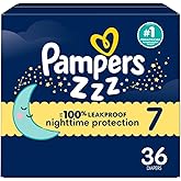 Pampers ZZZ Overnight Diapers, Size 7 (41+ lbs), 36 Count, Nighttime Protection Disposable Baby Diaper, Night Time Leak and Skin Protection