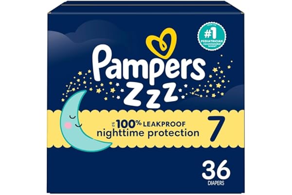 Pampers ZZZ Overnight Diapers, Size 7 (41+ lbs), 36 Count, Nighttime Protection Disposable Baby Diaper, Night Time Leak and Skin Protection