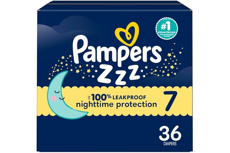 Pampers ZZZ Overnight Diapers, Size 7 (41+ lbs), 36 Count, Nighttime Protection Disposable Baby Diaper, Night Time Leak and S