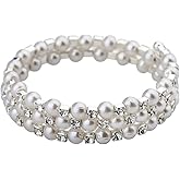 MYOSPARK Multi Layers Pearl Rhinestone bracelet Cuff Wrap Bangle Wedding Jewelry Gift For Bridal Mother Bridesmaid